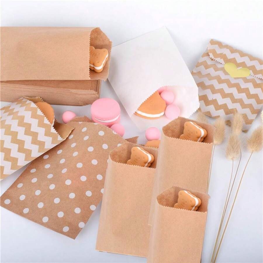 50个15CM*10CM波点牛皮纸糖果饼干袋包装袋爆米花袋生日包装用品学校用品食品袋食品盒适用于糖果巧克力饼干等。 - 棕色 - 查看 1