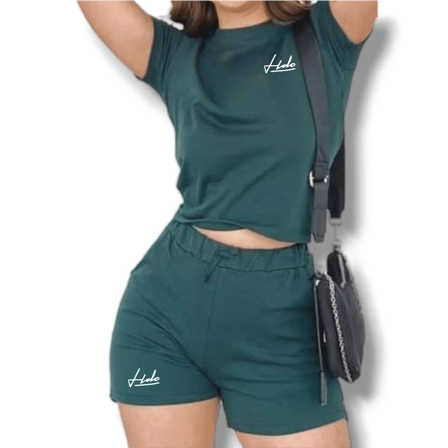 Women's T-Shirt And Shorts Set - 水鴨藍 - 查看 1