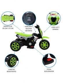 THE BABY SHOP Rideable Motorcycle For Children 3 Wheels Sound, Light 6V - Green - View 2