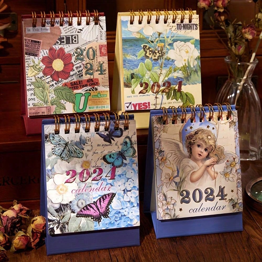 1 Pieza Calendario De Escritorio Vintage 2024 Mini Calendario De Escritorio Portátil En