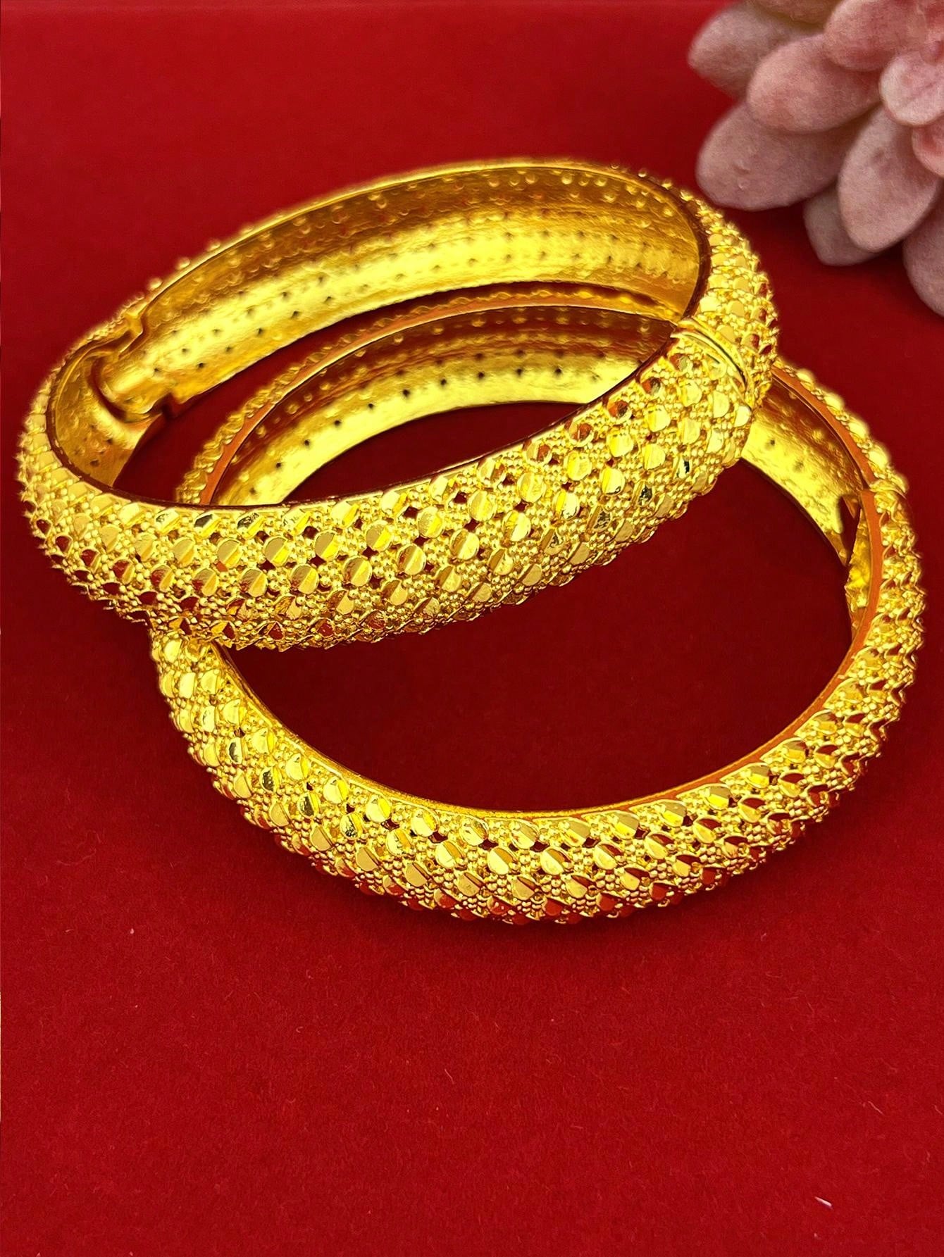 2Piece Dubai Jewelry 24K Gold Plated Hollowed Bridal Fashion Eastern