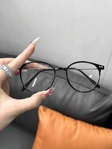 1 par de gafas planas de mujer de plástico ovaladas, elegantes, simples, versátiles, de tacto suave, con estilo campus y apropiadas para uso diario y ocasiones de boda - Negro - Ver 5