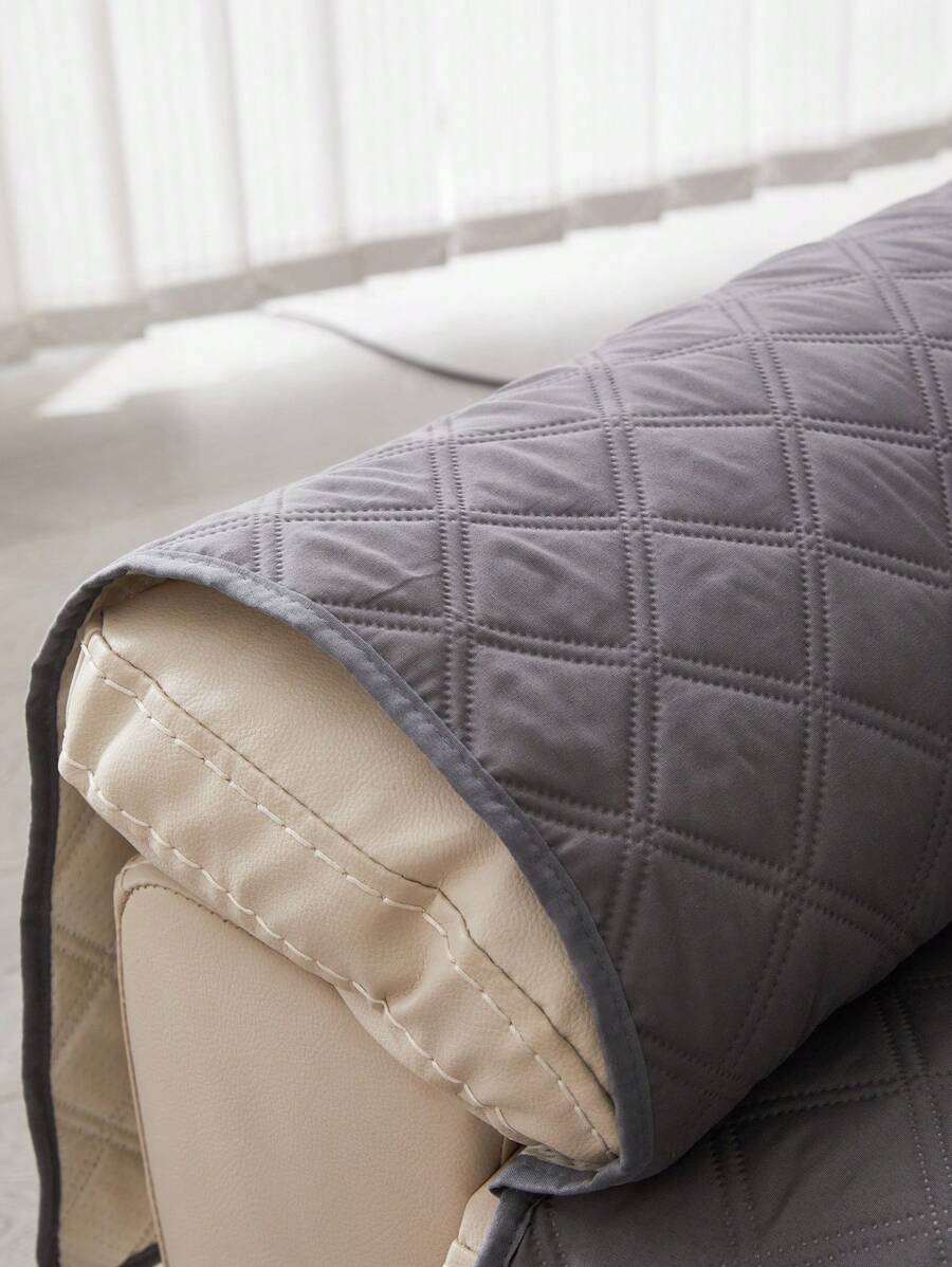 1pc Waterproof & Oilproof Chaise Lounge Cover, Four Seasons Universal Sofa Cushion Cover With Anti-Slip Buckles & Removable/ Washable Fabric Sofa Slipcover - Dark Grey - View 1