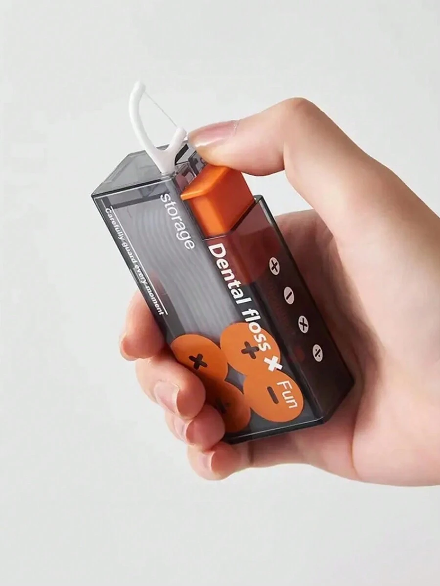 1 件牙線收納盒便攜式家用創意打火機風格高級隨身攜帶自動牙籤盒 - 黑色 - 查看 1