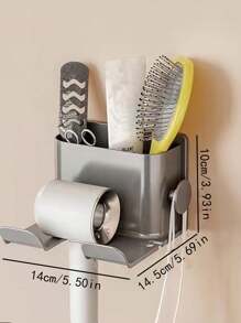 1 pieza Soporte para secador de pelo de pared sin orificios de perforación, organizador de baño para secador de pelo, peine, pasta de dientes