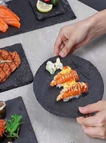 Set de 2 bandejas de servir de piedra natural, accesorio de fotografía, plato negro de sushi, bandeja para hornear pasteles y postres, plato de filete estilo occidental, regalo de Navidad