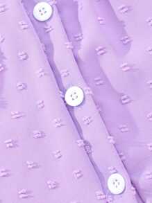 Young Girl Short Sleeve Turn-Down Collar Solid Color Top With Floral Printed Shorts - Purple - View 6