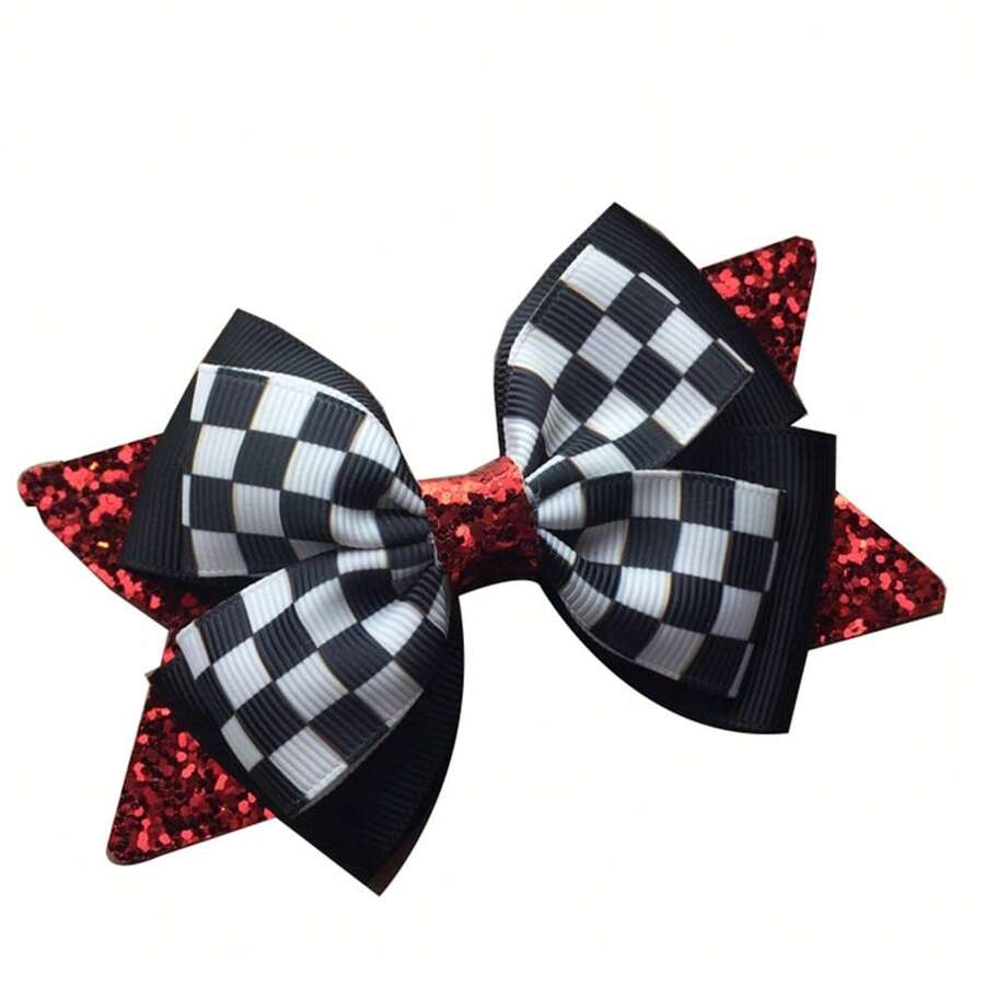 Phụ kiện tóc nơ lấp lánh 4,5 inch có chấm bi, ca rô đen trắng hoặc hình con bò Kẹp tóc trái cây Mũ nón Series - Nhiều màu - Xem 1