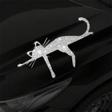 1 pieza Pegatinas de gato divertidas, pegatinas de diamantes de imitación innovadoras, pegatinas brillantes y brillantes, pegatinas de equipaje lindas, pegatinas de autos de dibujos animados, adecuadas para autos, motocicletas, cascos, portátiles, refrigeradores - Plateado - Ver 4
