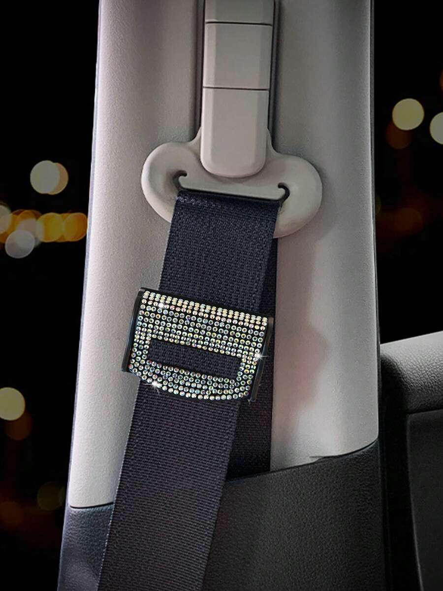 1pc Car Seat Belt Clip With Rhinestone Decor, Seat Belt Adjuster/Stopper - Multicolor - View 1
