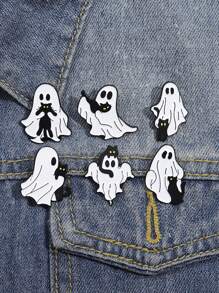 6pcs Cute Ghost Cat Enamel Pins Metal Brooches Black Cat Fashion Lapel Badge Backpack Clothes Animal Jewelry Gift For Friends - Multicolor - View 5
