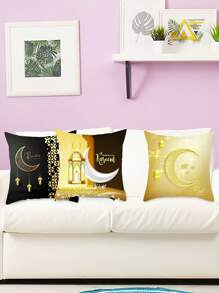 4pcs Moon Shaped Pillow Covers Black & Gold - Gold - View 4