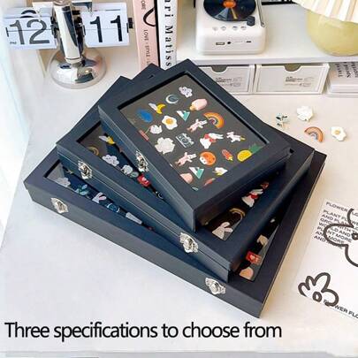 徽章收纳盒 透明防尘别针展示架 珠宝收纳 PU皮革奖牌整理盒 开学季、房间装饰