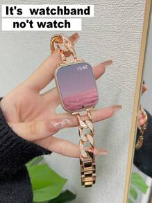 1 pièce Bracelet de montre en or rose pour femmes/hommes, compatible avec Apple Watch Band 38mm 40mm 41mm, bracelet en métal réglable scintillant avec bracelet en chaîne de cow-boy en acier simple, compatible avec Apple Watch Series 9/8/7/6/5/4/3/2/1/SE/Ultra