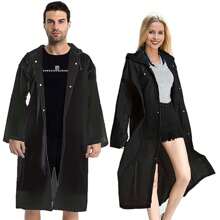 1pc Lightweight Reusable EVA Rain Ponchos For Adults, Rain Jackets Raincoats For Men Women - Black - View 7