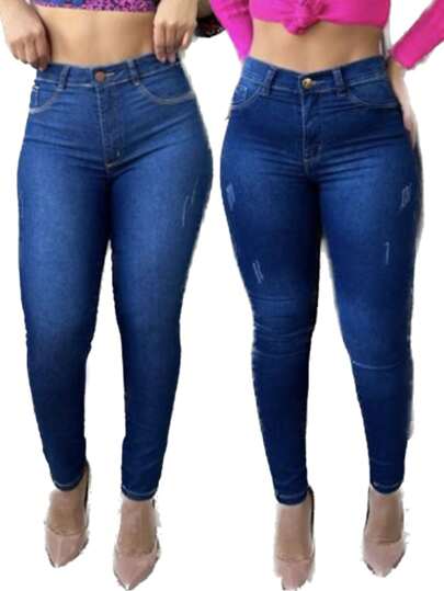 Kit 2 Calças Jeans Feminina Skinny Com Lycra Linha Gold