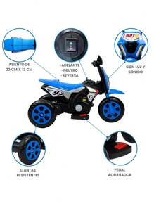THE BABY SHOP Rideable Motorcycle For Children 3 Wheels Sound, Light 6V - Blue - View 2