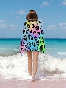 1 Pieza Toalla De Playa En Estampado De Leopardo Colorido, Toalla De Baño Rectangular De Microfibra Estilo Sencillo Apta Para Baño Y Playa - Multicolor - Ver 5