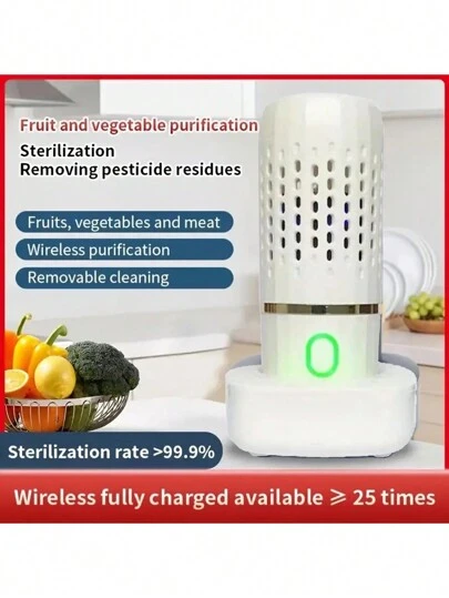 1pc Blue/White Fruit & Vegetable Cleaning Device, Removes Agricultural Residues & Bacteria, Safe & Trustworthy, Wireless Charging, One Button Operation, Safe To Use