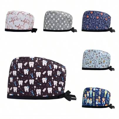 Printed Surgical Cap With Adjustable Brim, Fashionable Sporty Style Halloween