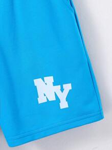 2 pezzi set di tuta ragazzo pre-adolescente, felpa con cappuccio e stampa di lettere, pantaloncini corti tinta unita, casual, primavera/estate