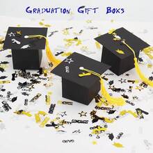 10pcs/30pcs Graduation Cap Shaped Candy Boxes For Party, Used As Graduation Decoration Gift Candy Boxes - Black - View 3