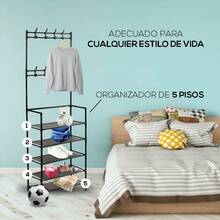 COAT RACK ORGANIZER WITH SHOE RACK TUBULAR RACK - Black - View 6
