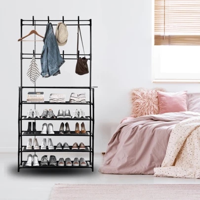 PERCHERO ORGANIZADOR CON ZAPATERA RACK TUBULAR