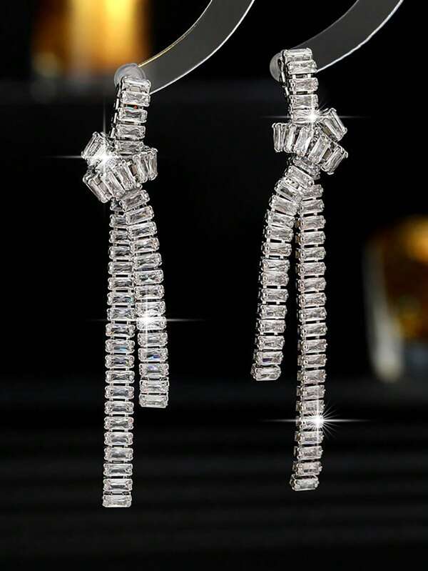 1 Pair Luxury Cubic Zirconia Water Drop Dangle Earrings For Women Wedding Dresses Ladies Jewelry Mother Day Gift