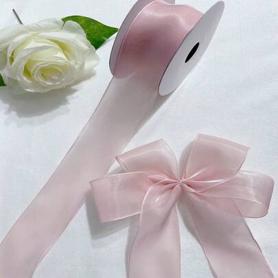 3.8cm Lily Shiny Satin Ribbon Bow, 10 Yards/Roll Flower Gift Wrapping Ribbon Valentine Day