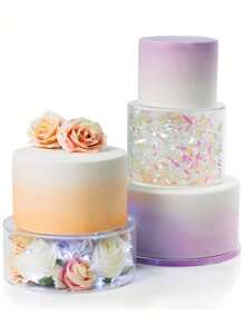 1 Pieza Soporte De Pastel Transparente Rellenable De Acrílico Con Base De Pastel Cilíndrica, Pilares De Pastel, Luces Y Estante De Visualización De Formas Para Decoración De Bodas, Cumpleaños Y Festivales - transparente - Ver 4