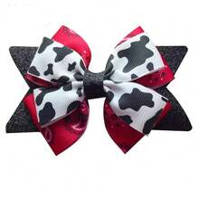 Phụ kiện tóc nơ lấp lánh 4,5 inch có chấm bi, ca rô đen trắng hoặc hình con bò Kẹp tóc trái cây Mũ nón Series - Nhiều màu - Xem 7