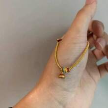 1 Pieza Pulsera De Goteo De Esmalte Plateado De Ley S925 Con Cuentas Doradas, Diseño De Cuentas De La Suerte, Lujo Y Moda