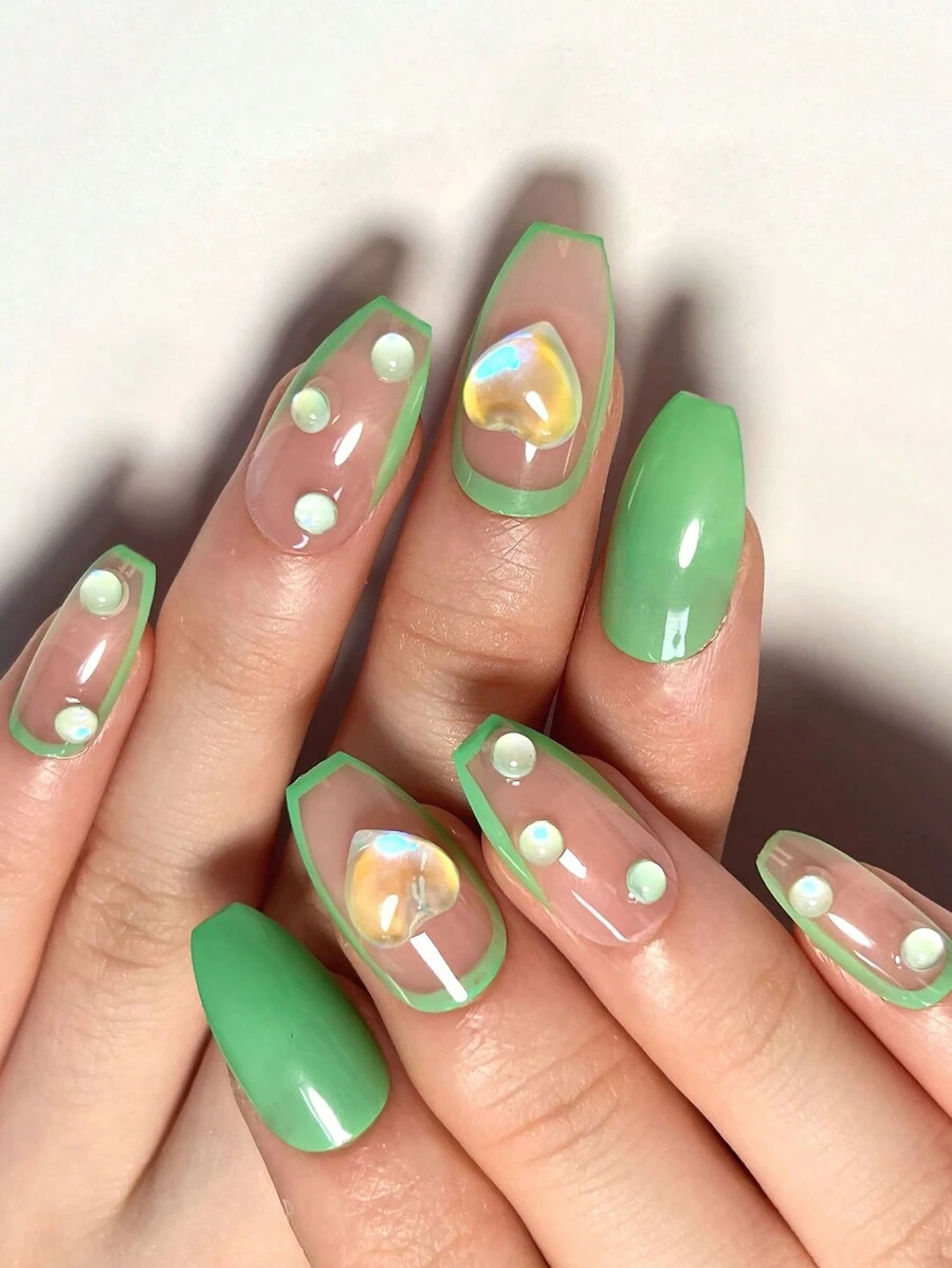 24pcs High-End European And American Style Glitter Full Diamond Ballet False Nails + 1pc Jelly Gel + 1pc Nail File - Multicolor - View 1