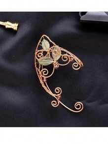 1 件手工铜线包裹的花翼和叶子耳夹耳环，无耳洞耳环夹，仙女耳饰，全新礼物