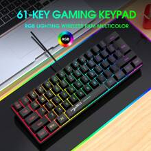 60% 有线游戏键盘，RGB 背光迷你键盘，USB 防水小型超紧凑 61 键键盘，适用于 PC/游戏玩家、打字员、旅行、易于携带商务旅行（黑白） - 黑色 - 查看 3