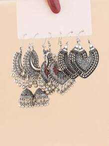 3對復古花卉雕花油漬鈴形耳環,適用於女性派對,日常佩戴 - 復古風 - 查看 8