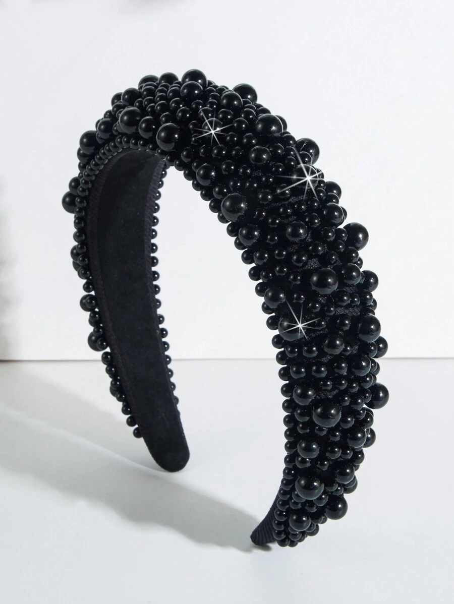 Elegant 1pc Fashionable Faux Pearl Decor Headband For Women With Black Sponge & Wide Rim, Hairband, Hair Hoop Headbands Hair Accessories