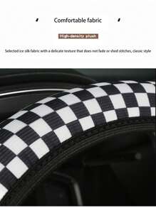1pc Black And White Chess Board Pattern Ice Silk Elastic Steering Wheel Cover, No Inner Circle, Comfortable, Breathable, Anti-Slip Steering Wheel Cover - Black and White - View 4