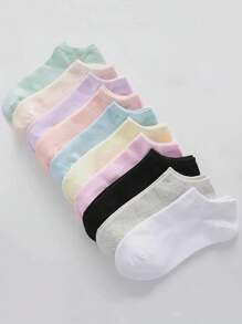 10 pares de calcetines tipo barco de colores macaron para mujeres, calcetines invisibles