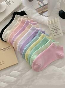 10 pares de calcetines tipo barco de colores macaron para mujeres, calcetines invisibles