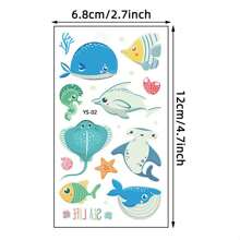 10 Sheets Luminous Tattoo Stickers, With Cute Cartoon Shark, Whale, Dolphin, And Ocean Animal Patterns, Waterproof And Sweatproof Temporary Tattoo Stickers That Glow In The Dark - Multicolor - View 5