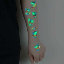 10 Sheets Luminous Tattoo Stickers, With Cute Cartoon Shark, Whale, Dolphin, And Ocean Animal Patterns, Waterproof And Sweatproof Temporary Tattoo Stickers That Glow In The Dark - Multicolor - View 6