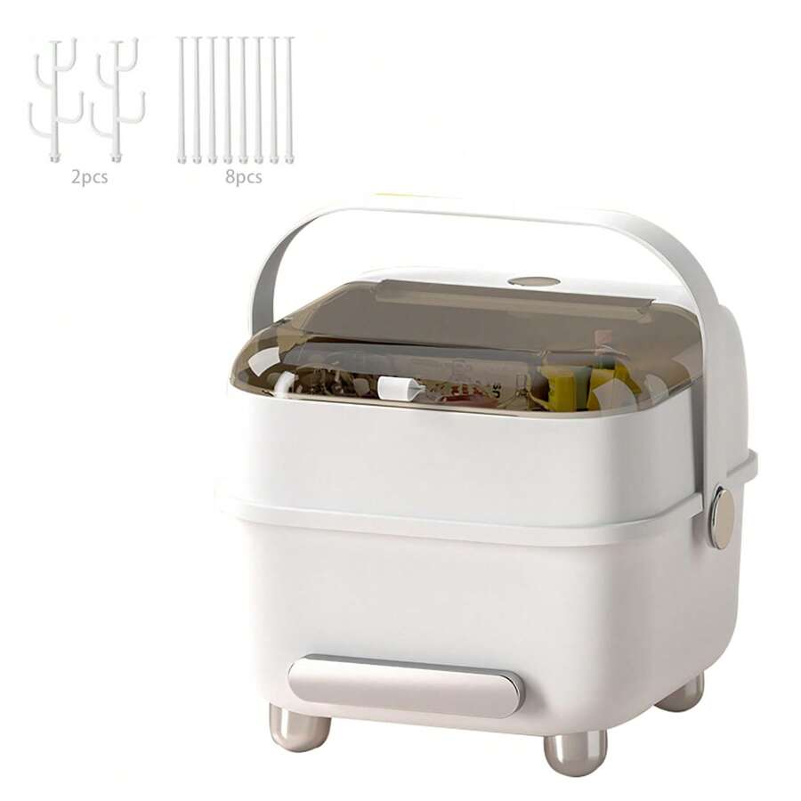 Portabiberones De Secado De Espacio Ahorrador Con Tapa Y Protección Anti-polvo Para Almacenamiento De Cubiertos Y Biberones De Bebé, Ideal Para Usar En El Hogar, Cocina Y Viajes - Blanco - Ver 1