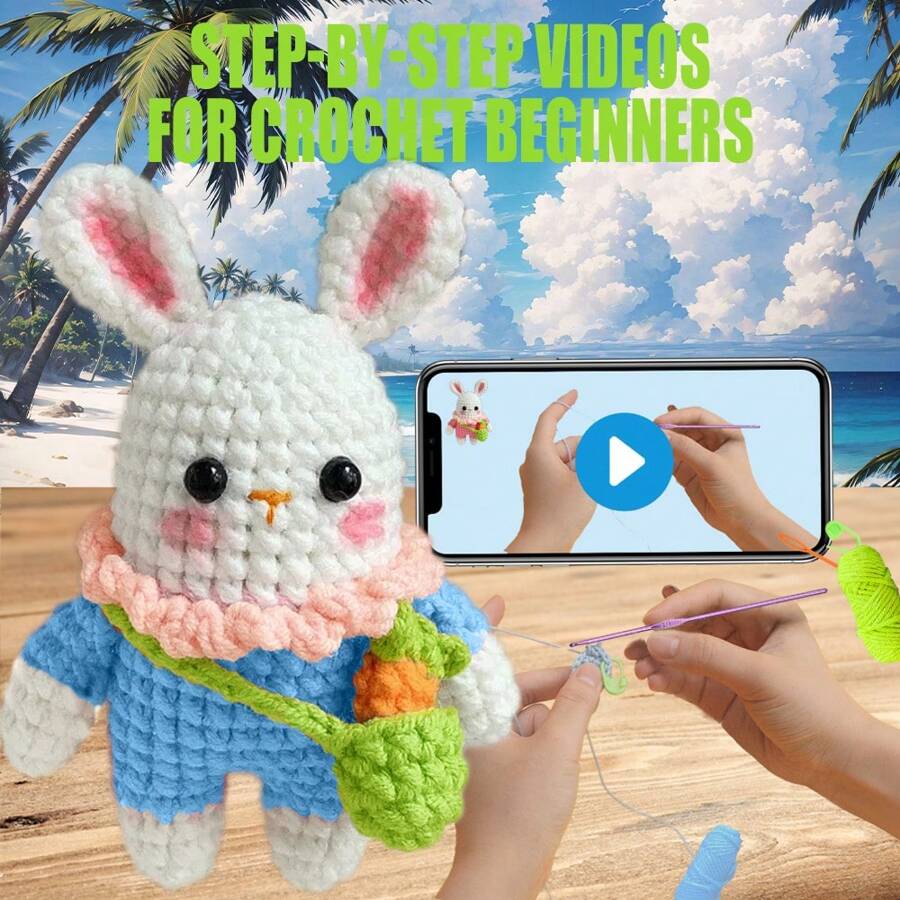 DIY Carrot Rabbit With Blue Cloth Crochet Kit For Beginners, Amigurumi ...