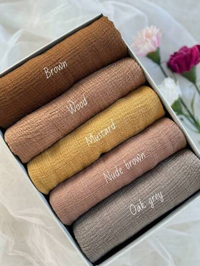 1 件女士纯色优质重压绉纱包头巾围巾披肩头带柔软头巾适合 Abaya 配饰女士面纱