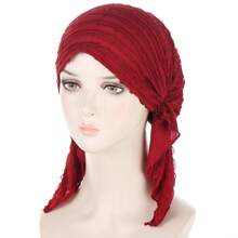 New Style Solid Color Cowhide Layered Bow-Knot Design Cap, With Hidden Hair Tie Bonnet Hair Bonnet Turban Winter Fall,Summer,Beach,Hat,Holiday,Travel - A - View 4