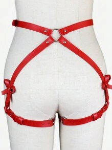 1 件女士红色 PU 皮革吊袜带，带圆环、铆钉拼接、性感紧身吊带，带蝴蝶结装饰，适用于派对/节日万圣节