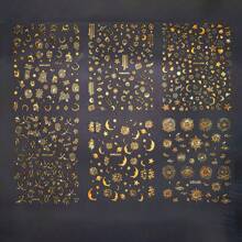 6入組日系風格指甲貼紙,玫瑰金激光銀金月亮星星圖案,diy指甲裝飾 - 彩色 - 查看 6