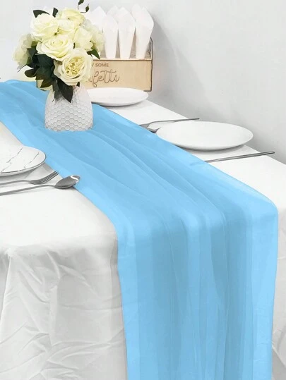 1pc 2m/3m/5m/8m Long Blue Gauze Curtain Multi-Purpose Party Background Yarn, Home Decoration, Wedding Birthday Gender Reveal Holiday Activities Party Room Table Decoration Photography Background DIY Decoration, Indoor Outdoor Staircase Chair Back Decor, Christmas Party Room Table Decoration Table Cover Table Runner, Christmas Tree Decoration, Equally Suitable For Pairing With Metal Arch Brackets, Christmas
